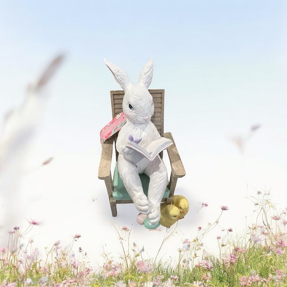 Whimsical White Rabbit Decor with Golden and Pink Accents - Picture 1 of 6